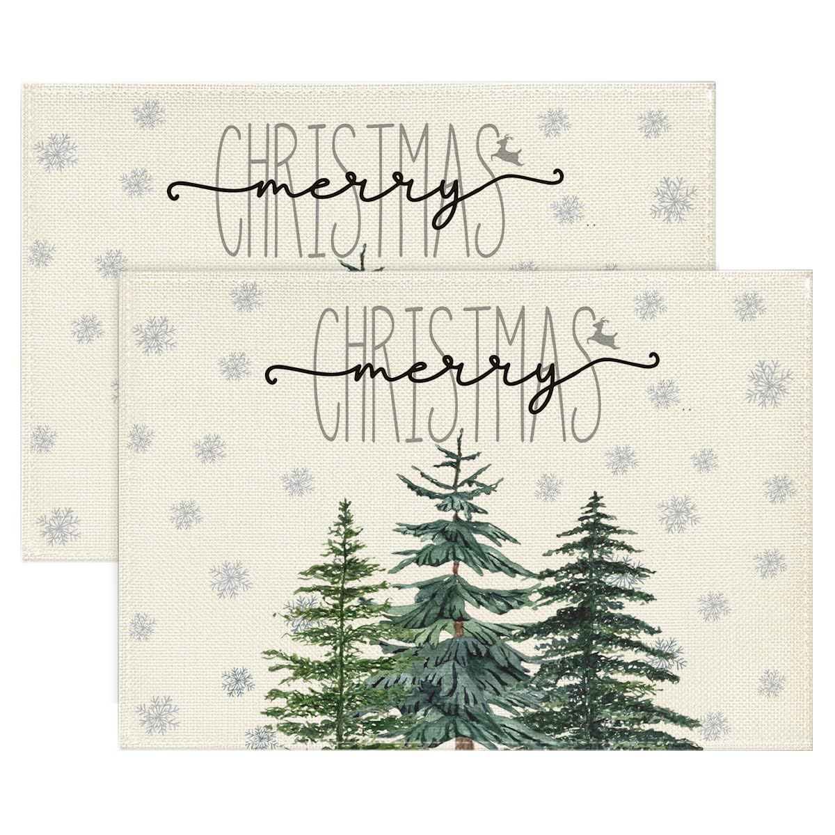 

Merry Christmas Trees Wedge Shape Placemats for Round Table Set of 4, Winter Seasonal Kitchen Dining Table Decoration for Indoor Party Home 12 x 18 , Rectangular 2 Pcs