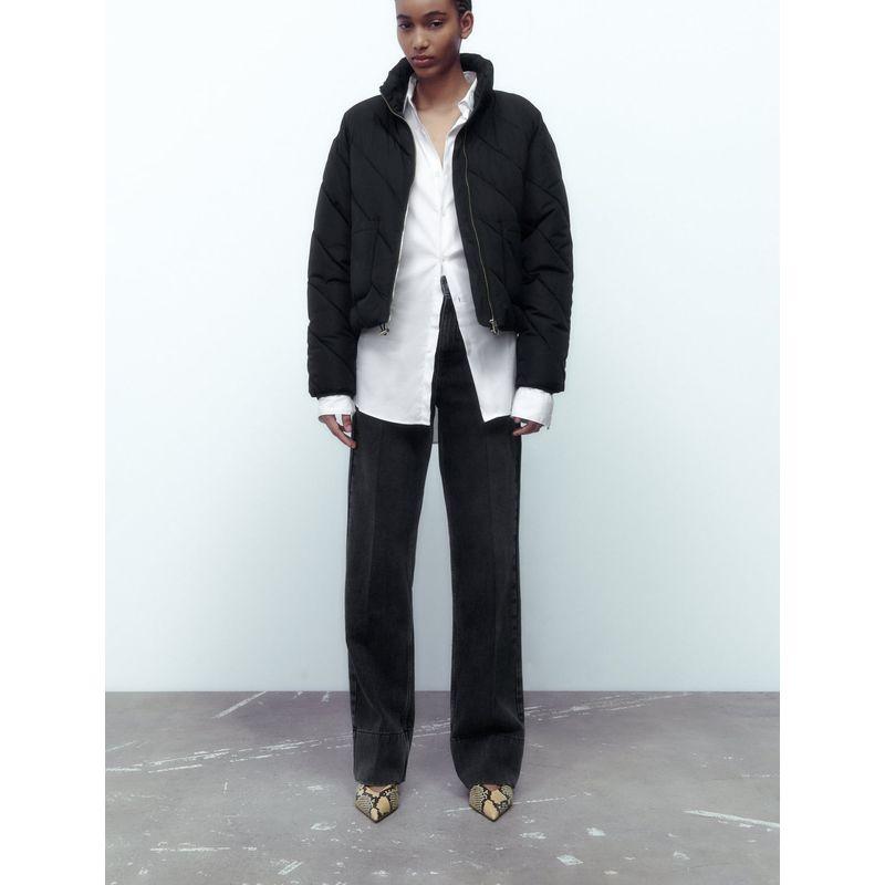 Autumn and Winter New Women Clothes Loose Cotton-Padded Jacket Stand Collar Down Coat Twill Thread Cotton-padded Jacket Jacket 2949222