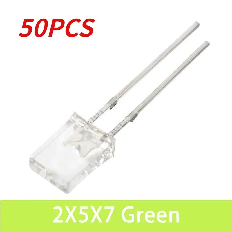 50/100PCS Square LED 2x5x7mm LED Transparent Luminescence Lights Diodes Kit White Red Yellow Blue Green Electronic Components