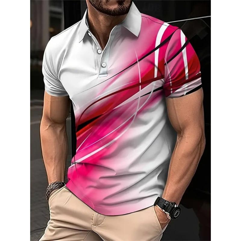 Fashion Irregular Line Pattern Polo Shirts For Men Simple Trend Summer 3D Printed Short Sleeve Polo Shirt Casual Oversized Tops