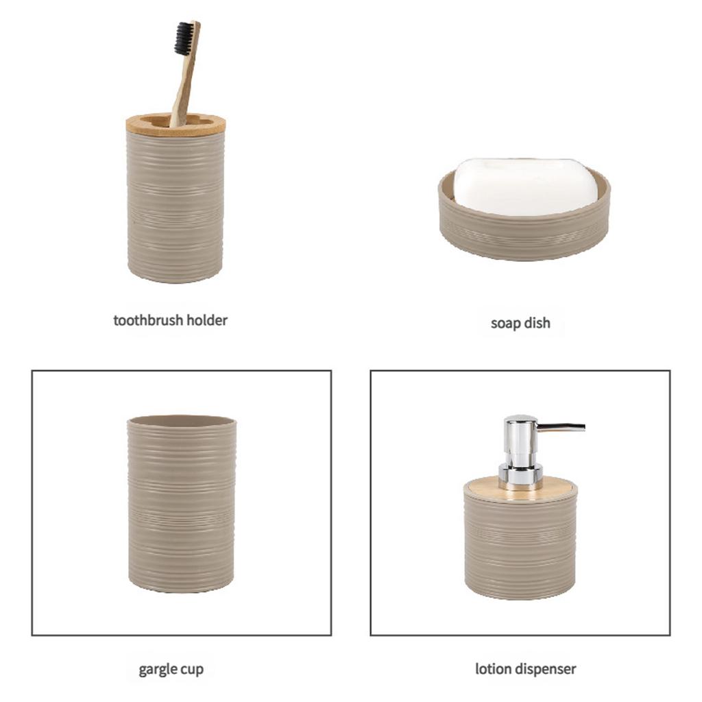 4 Piece Bathroom Storage Set No Metal Organizers With Textured Bamboos Lid For Vanities Countertop