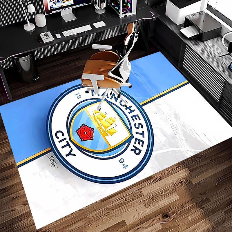 1pc Manchester City Football Club Print Area Rug - Soft,Washable Non-Slip Indoor Mat for Office Chairs,Living Room,Home Office Decorative Rug