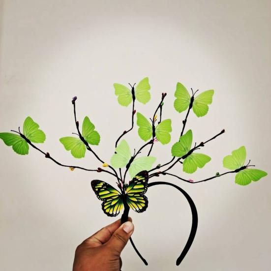 Barevní motýli Obruč do vlasů Dívčí čelenka Korunka Nastavitelný Halloween kostým na čajový dýchánek Přilba pro dospělé