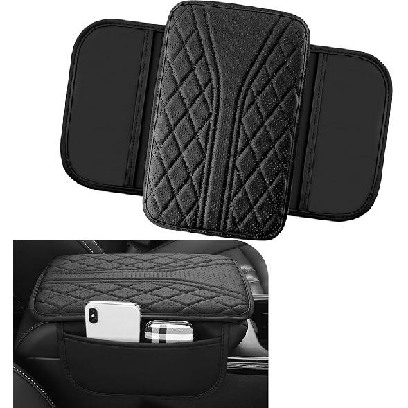 Car Center Console Cover, Leather Auto Armrest Cover With 2 Storage Bags, Universal Cars Armrest Cushion, Vehicle Interior Accessories Protector For