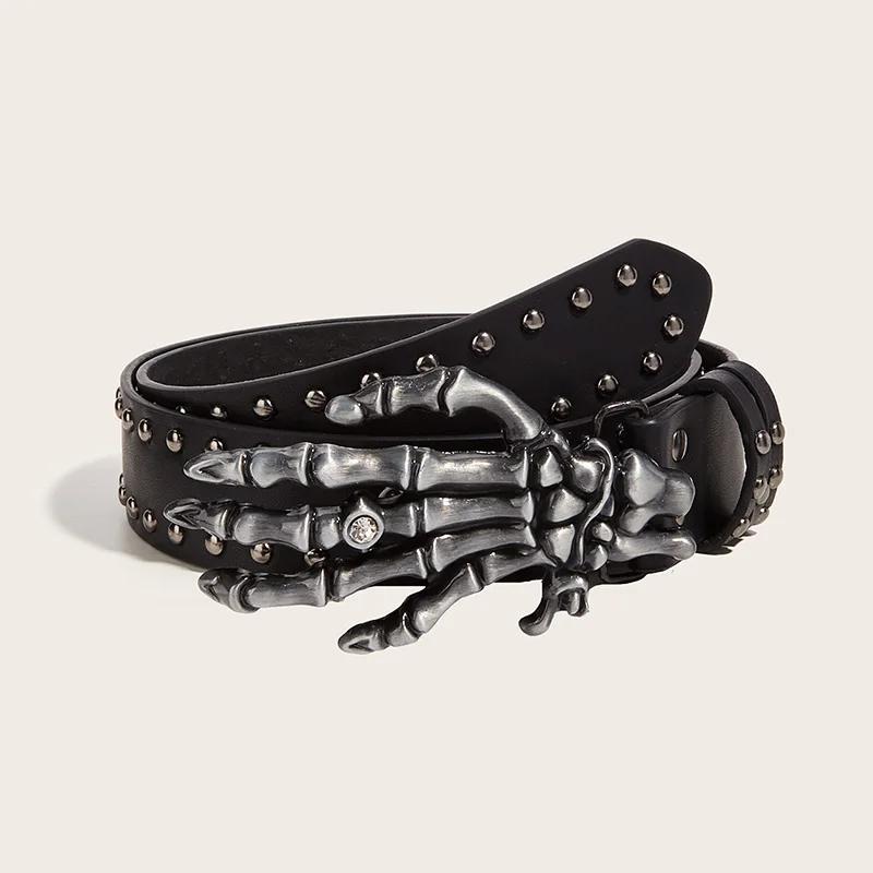 Desinger Belts for Women High Quality Luxury Brand Punk Goth Rivet Black Jeans Unisex Men Belt Paw Skull Buckle Waistband Man