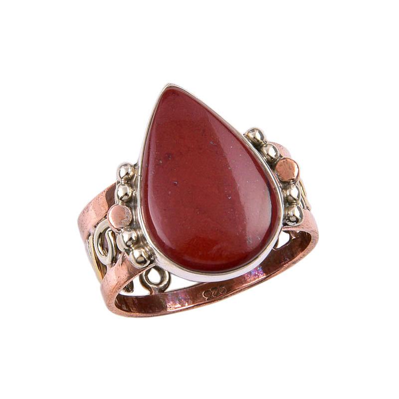 Natürlicher Roter Jaspis Edelstein 925 Massiv Sterlingsilber Zweifarbig Ring Größe 10 L2m76