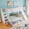 Bunk Bed, Children's Bed With Window, With Kids' Slide, Drawers with Wheels, Stairs with Handrail, With 4 Lockers In Stairs, Pine+MDF, White, 90x200