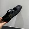 Retro Square Head Suede Light Mouth Single Shoes Women's Autumn New Korean Version Cross Belt Ballet Style Flat Mary Jane Shoes