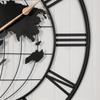 World Map Globe Design Skeleton Wall Clock, Industrial Black Metal Silent Non-Ticking Clock for Living Room Office Decor