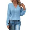 Trendy Fall Long Sleeve V-Neck Lace Trim Patchwork Hollow-Out Women's Blouse