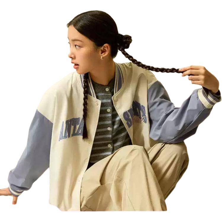 Anta Lifestyle Series American Vintage Color Block Letter Baseball Jacket Women Jackets Stone-White 162438606-3