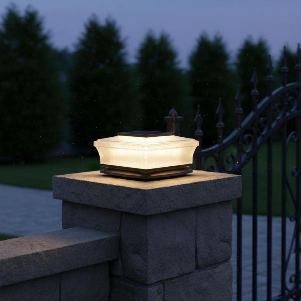 Solar Post Cap Light Waterproof Square 3000K Warm White for Villa