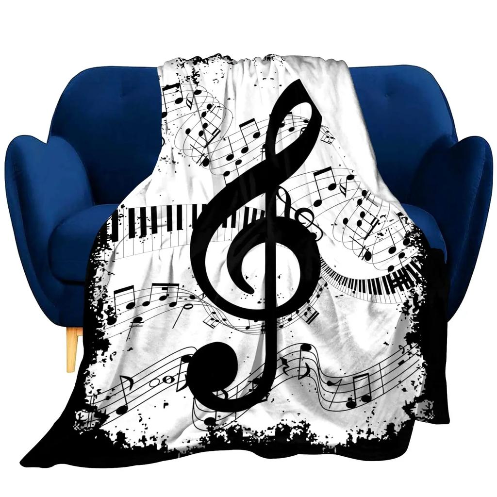 Music Note Flannel Throw Blanket Super Soft Lightweight Music Theme Blanket for Couch Sofa Bed Living Room Twin King Size