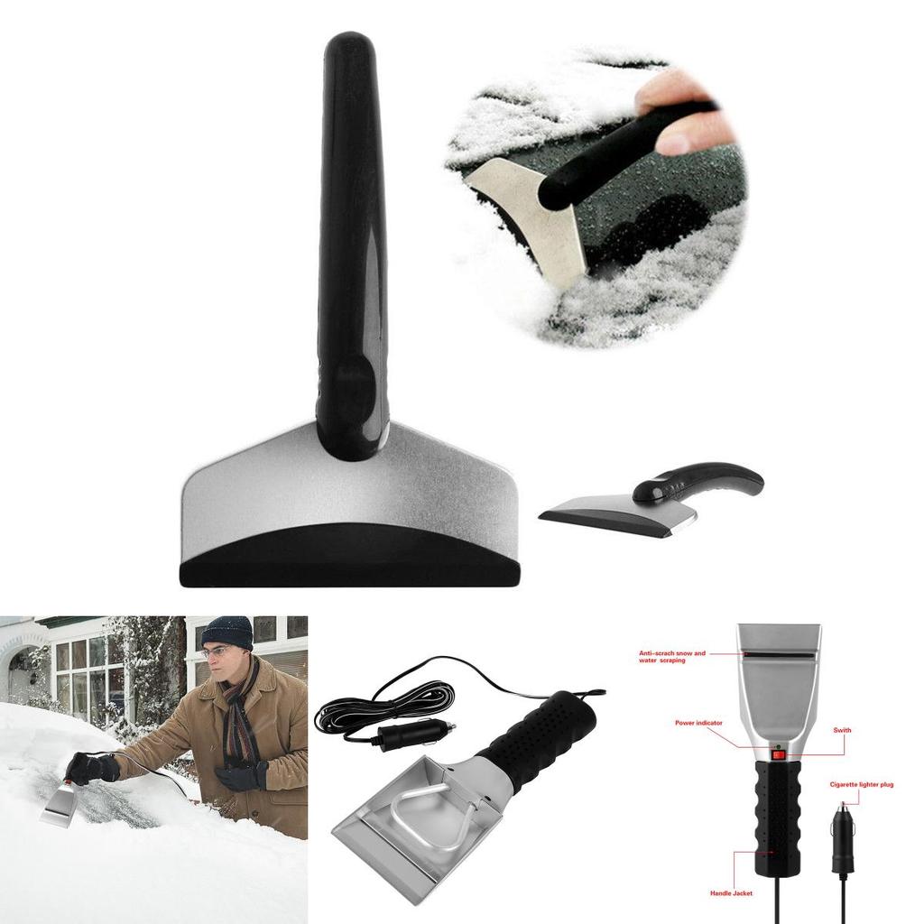 Electric Auto Heated Windshield Ice Scraper Flashlight Snow Melter Removal Car