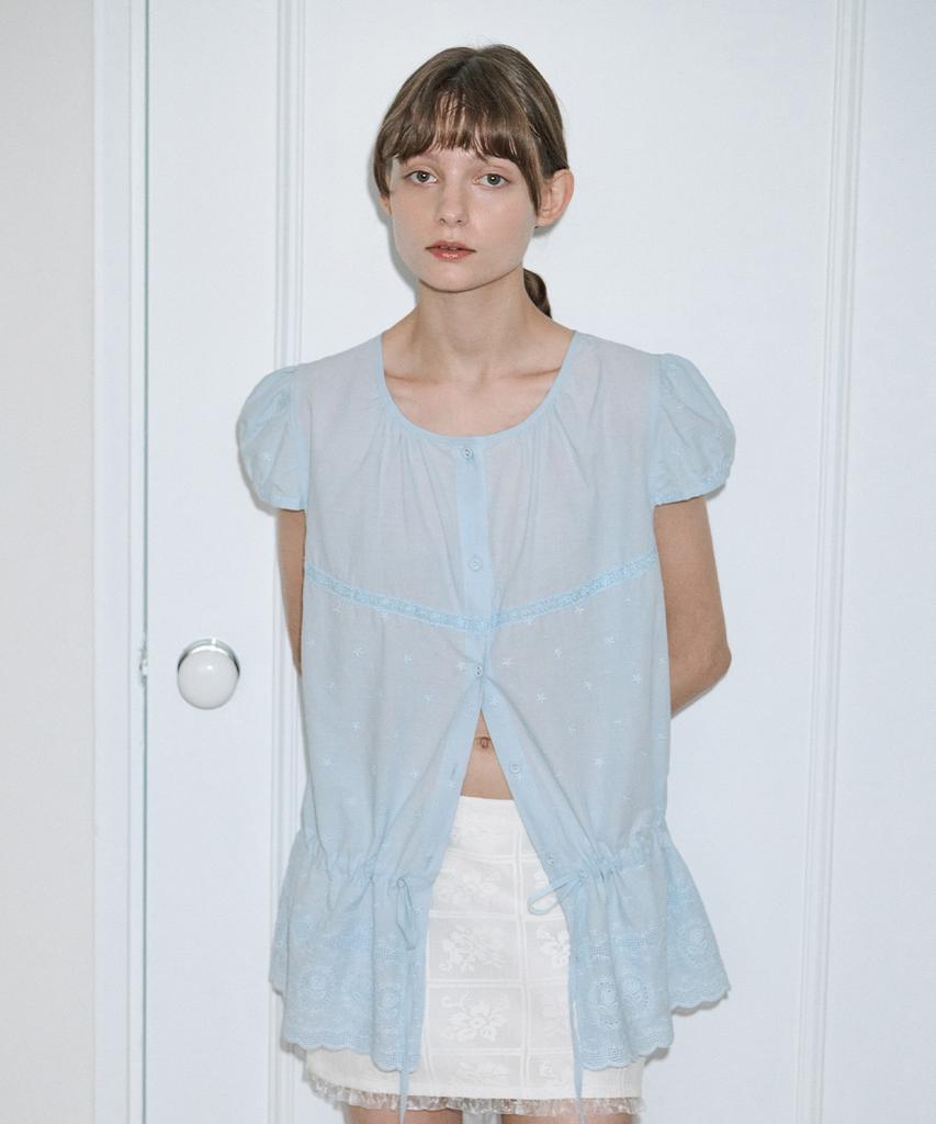 SINOON Eyelet Layered Blouse (Blue)