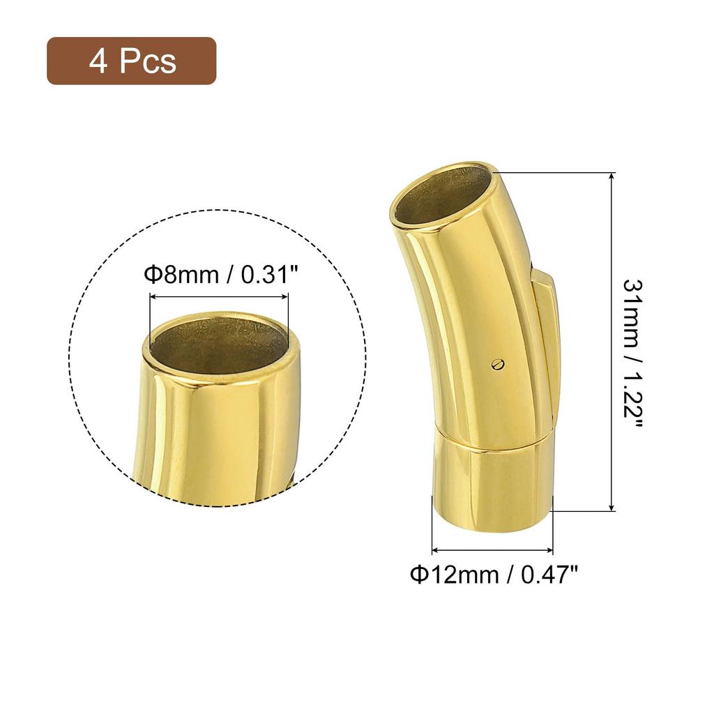 uxcell 12mm Hole Column 4pcs Leather Cord End Clasp Rasp Connectors Stainless Steel Clasp Closure Leather Cord Buckle Jewelry Making DIY Supplies Gold
