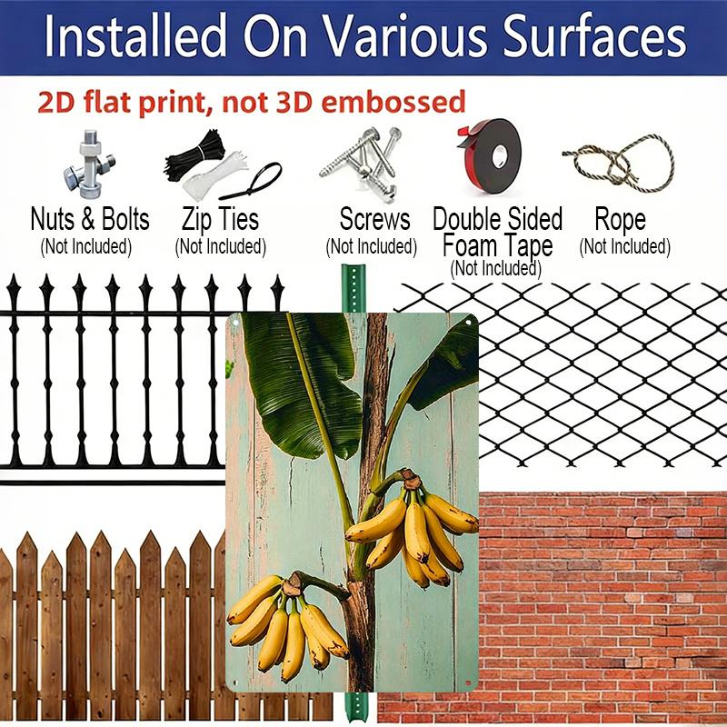 2D Flat, 1pc Vintage Banana Charm Metal Sign, Rustic Aluminum Wall Art with Banana and Leaves Design, Perfect for Cafe, Home, Garage, Patio, Garden