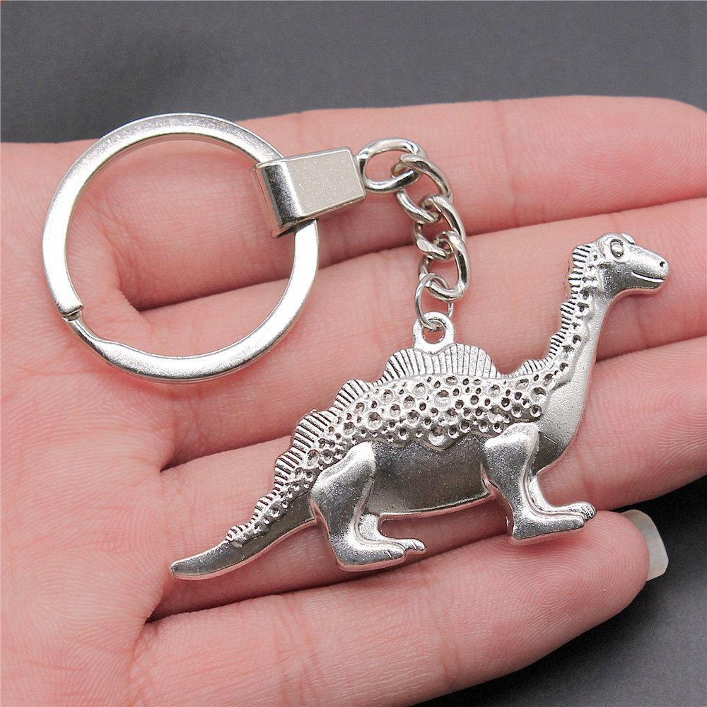 Dinosaur Animal Prehistoric Creature Pendant Antique Bronze Metal Keychain with 30mm Ring for Women High Quality