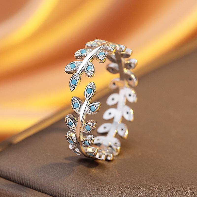 

2026 New Japanese and Korean Premium Blue Turquoise Leaf Ring Women s Simple Light Luxury Versatile Ins Commuter Open Index Finger Ring Resizable синий