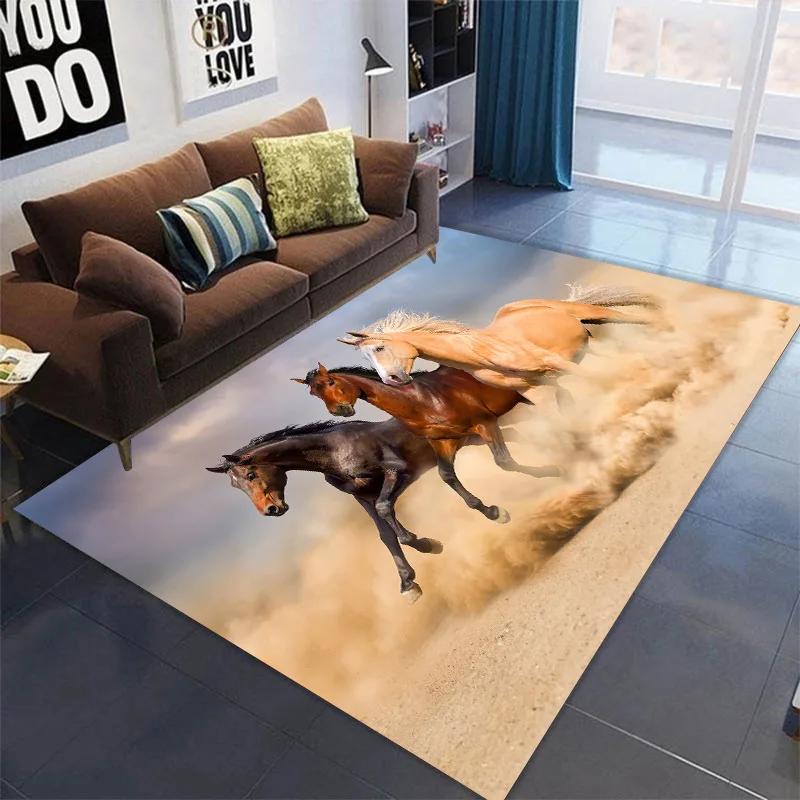 3D Printed Horse Carpets Kids Bedroom Large Animal Area Rugs for Living Room Anti-slip Child Game Soft Floor Mat Home Decoration