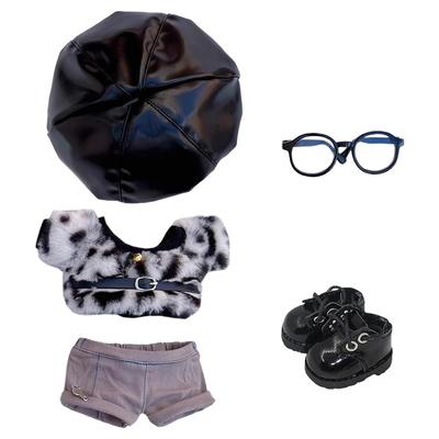 Niannyyhouse 10cm, 15cm, 20cm Plüschpuppe mit Kleidung, Hut, Jacke, Hose, Lederstiefeln, Brille, Leopardenmuster-Anzug, Baumwollpuppe, Anziehen