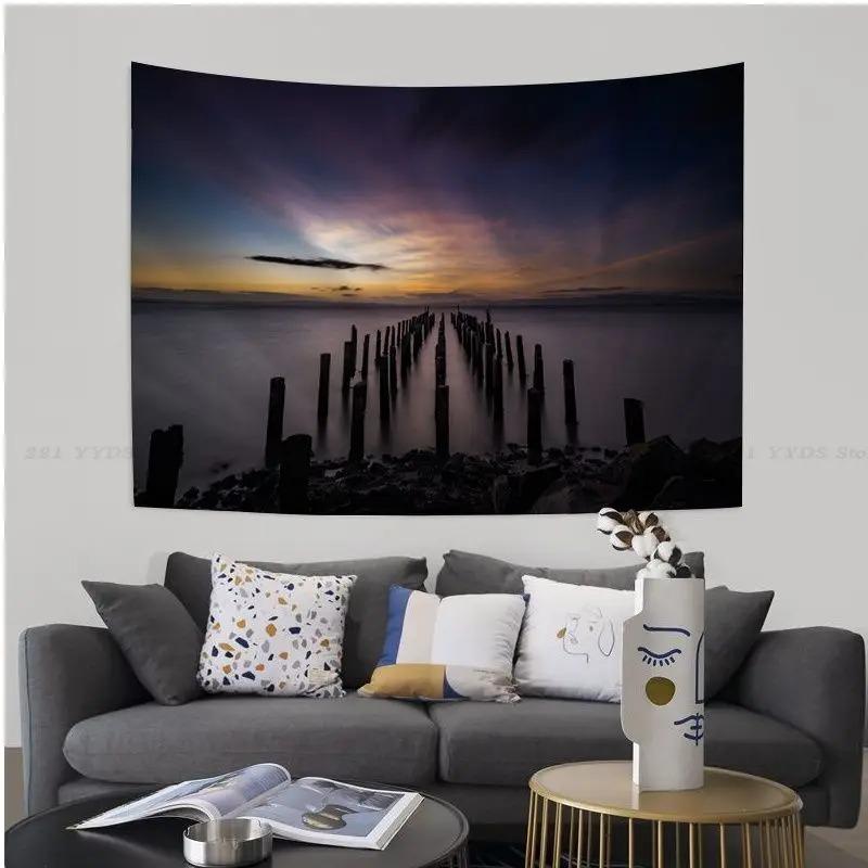 Büro Wohnzimmer Wandteppich Landschaft Strand Sonnenuntergang Cartoon Wandteppich Home Wanddekoration Wandteppich