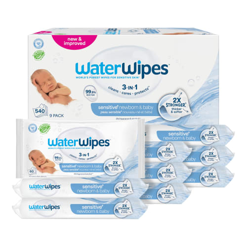 WaterWipes Super Value Box Baby Wipes, 9 Packs of 60 Count | 540 Baby Wipes WaterWipes