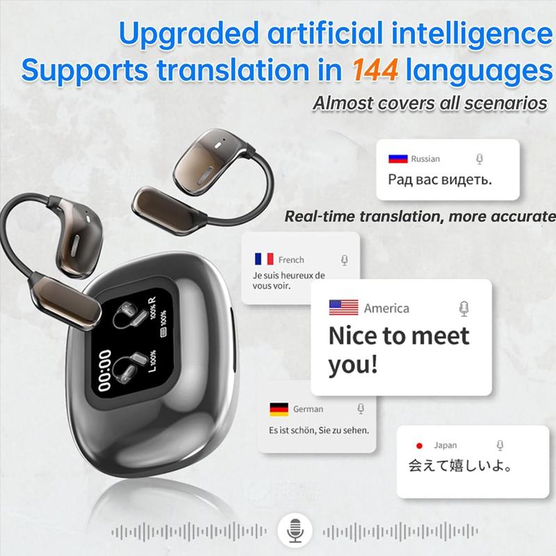 UYUXIO Wireless Earphone OWS AI Language Translation Earbuds with 144 Online Languages Real Time Translator Ear Bud for Travel