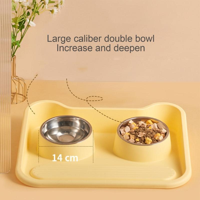 Raised Cat Feeding Double Bowls Nonslip Elevated Cat Water Bowl Food Container for Cat Dogs Small Pet Food Feeder Tray