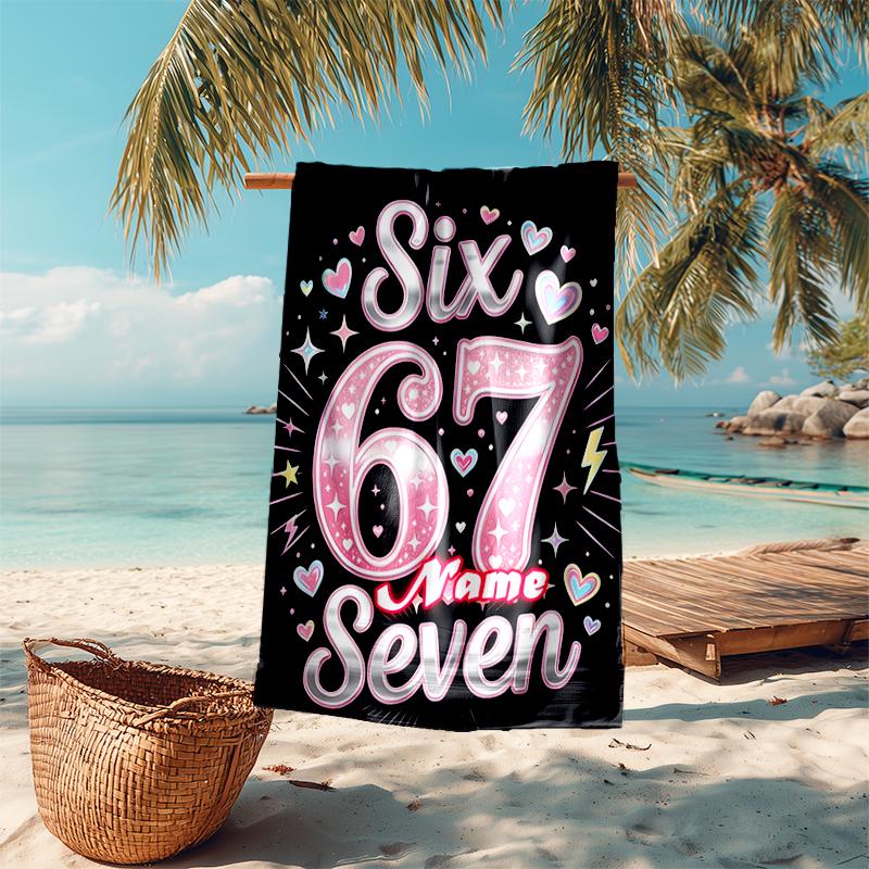 1PC Custom Name "Sixty-Seven Celebration" Beach Towel Highly Absorbent And Sand-Resistant Towel for Swimming, Pool, Yoga, And Travel Lightweight