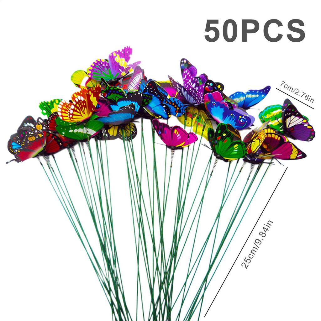 Butterfly Stakes 50 Pieces Artificial Waterproof Colorful Decor Garden Decoration For House Bedroom Living Room Patio Vase