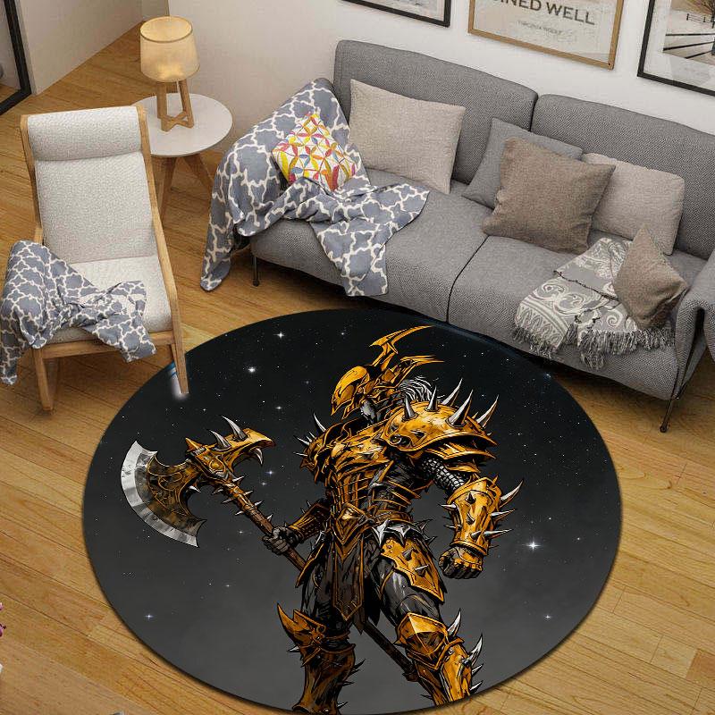 Vintage Round Knight Gold Floor Rug, Non-Slip Floor Mat for Hallway