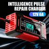 Chargeur de batterie intelligent à impulsions de réparation 12 V 6 A max. Pour batterie au plomb acide AGM de voiture, moto 14,6 V 6 A Chargeur de batterie LiFePO4 Écran LCD