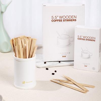6" Round Head Swizzle Sticks Hygiene Used Once And Individually Wrapped Natural Birch Wood Coffee Stirrer 100PCS