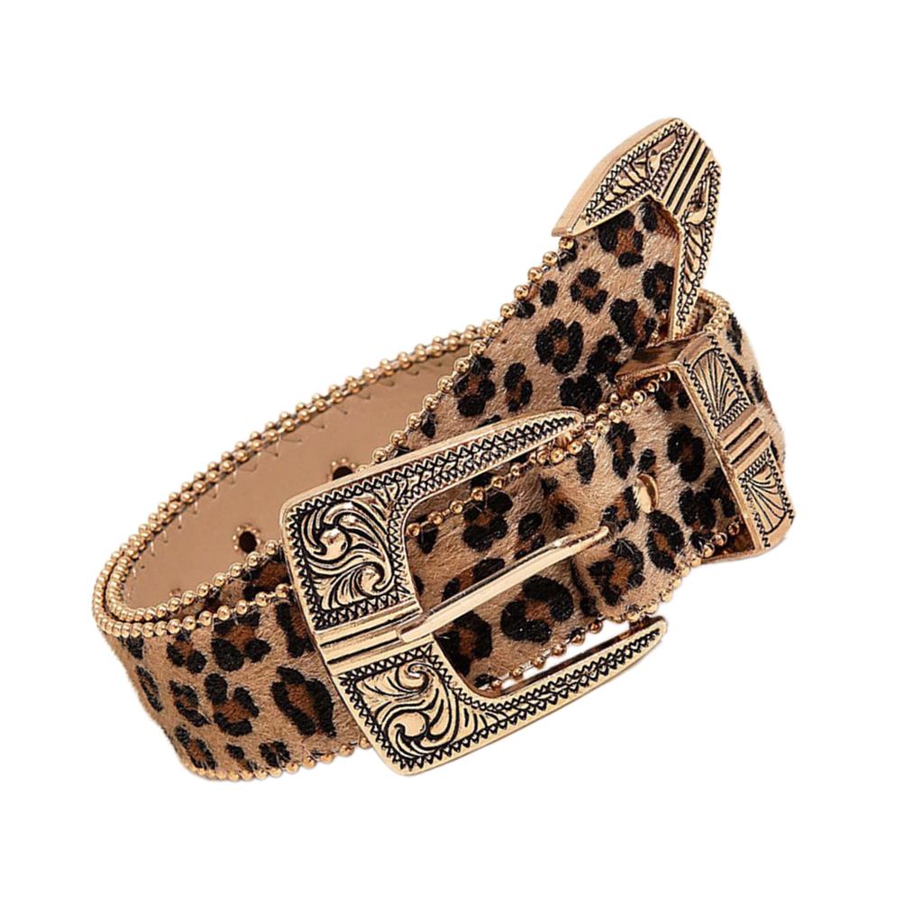 Subculture Belt for Women Vintage Engraved Buckle Jeans Belt Punk Leopard Waistband for Pants Dress Y2K Waist Decors