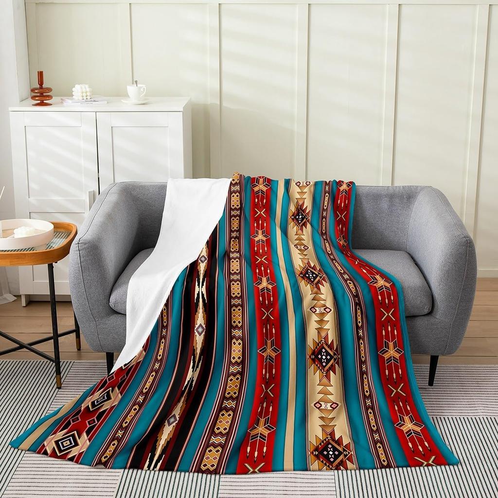 Aztec Pattern Blanket Tribal Design Fleece Throw Boho Home Decor Cozy Sofa Cover Geometric Print Bedding