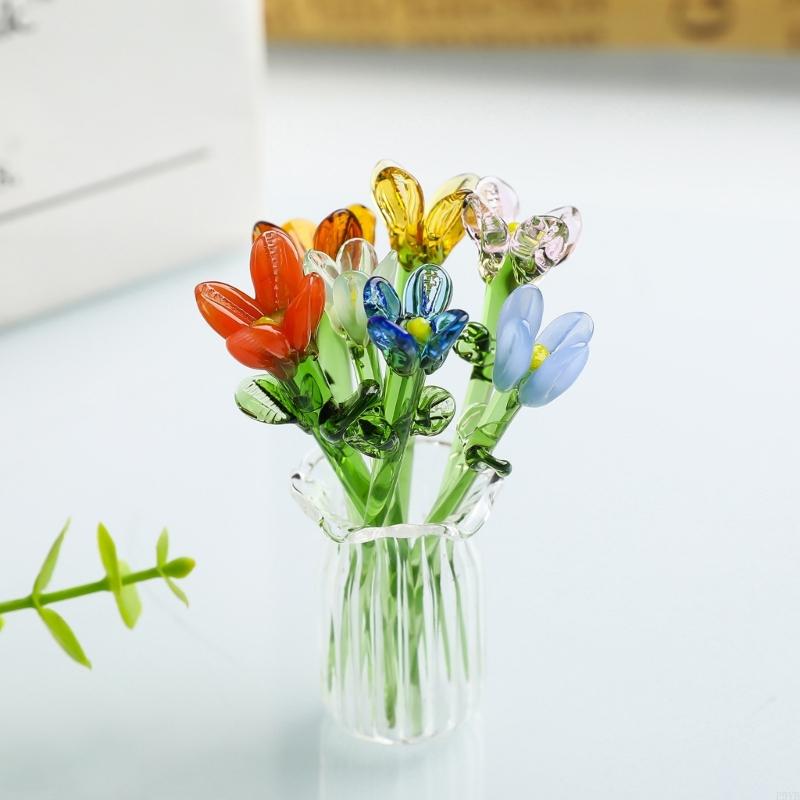 Eleganti Centrotavola Floreali in Vetro con 7 Miniature di Fiori Realistici per Arredamento Moderno