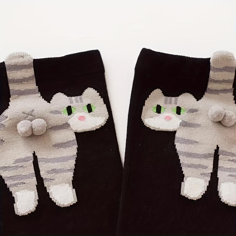 2 Pairs/1 Pair Of Cute 3D Tabby Cat Socks With Cat-Like Paws In Boots And Bell Collars -Warm Winter Long Socks For Men And Women