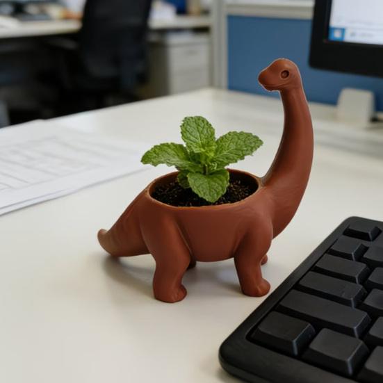 3D Printed Dinosaur Planter Creative Brachiosaurus Plant Pot Mini Storage Jar Candy Holder Desktop Ornament for Office Home Indoor Outdoor