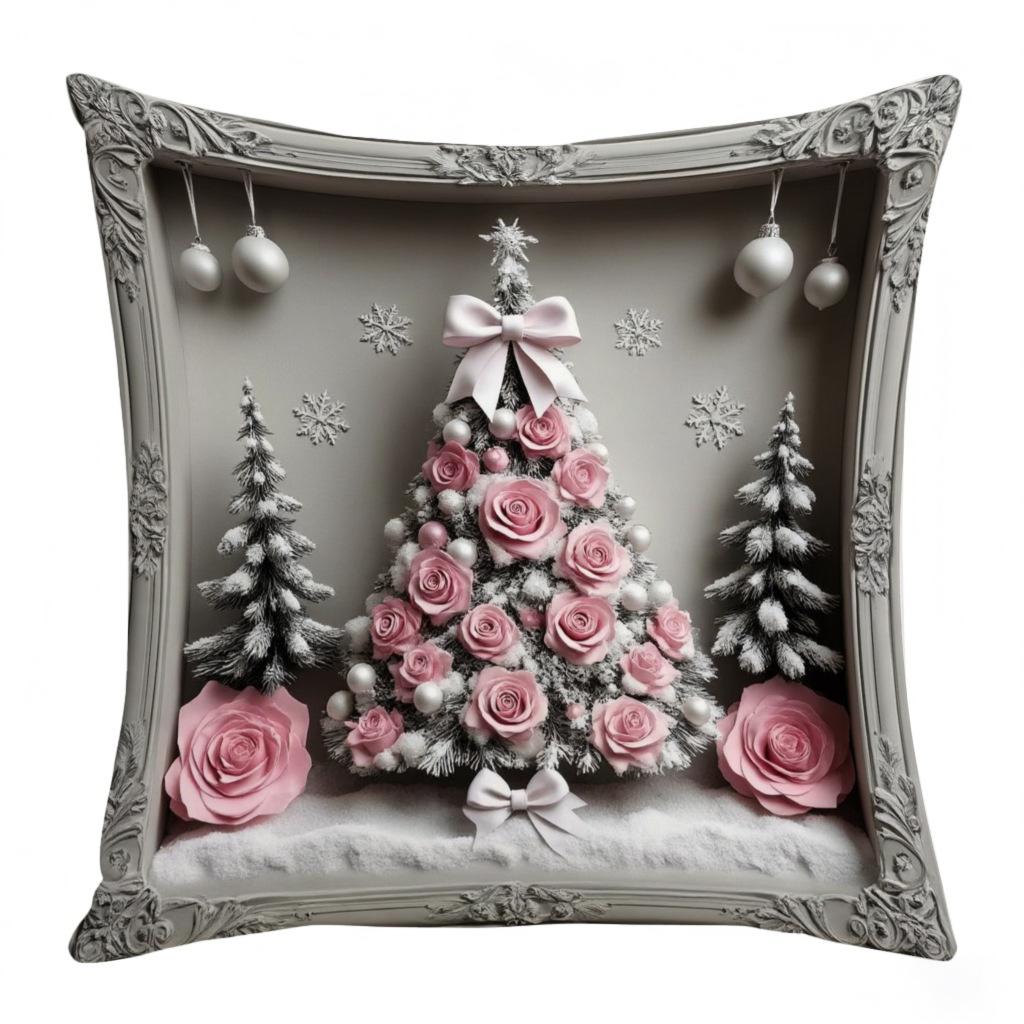 New Pink Christmas Pillow Cover Santa Claus Snowman Print Festive Decorative Cushion Case for Sofa Bed Holiday Home Decor