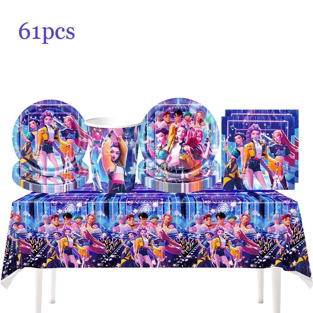 Nuovo Set Festa con Palloncini Cacciatore di Demoni K-pop Stendardo Tavola Decorazioni Festa di Compleanno Festa Kpop Coreana Anime Palloncini Topper per Torta