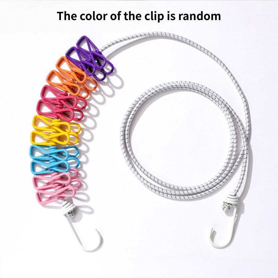 Corde à linge portable avec 12 pinces à linge, Corde à linge de voyage extensible rétractable élastique pour blanchisserie dans le jardin