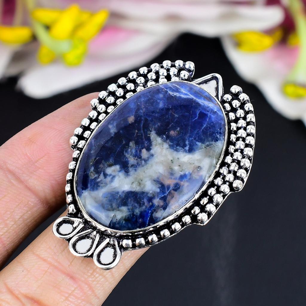Sodalite Gemstone Handmade 925 Sterling Silver Jewelry Ring Size 7.5 KG-1704