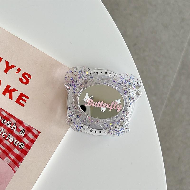 

Drip Glue Glitter Butterfly Mirror Phone Airbag Holder Retractable Magnetic Adhesive Ring Portable Makeup Women