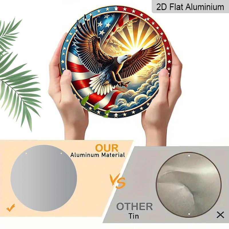 2D Flat 1pc American Flag Aluminum Metal Tin Sign, Freedom Spirit Round Aluminum Sign, Eagle Soaring 7.87X7.87 Round Aluminum Sign - Patriotic Pride