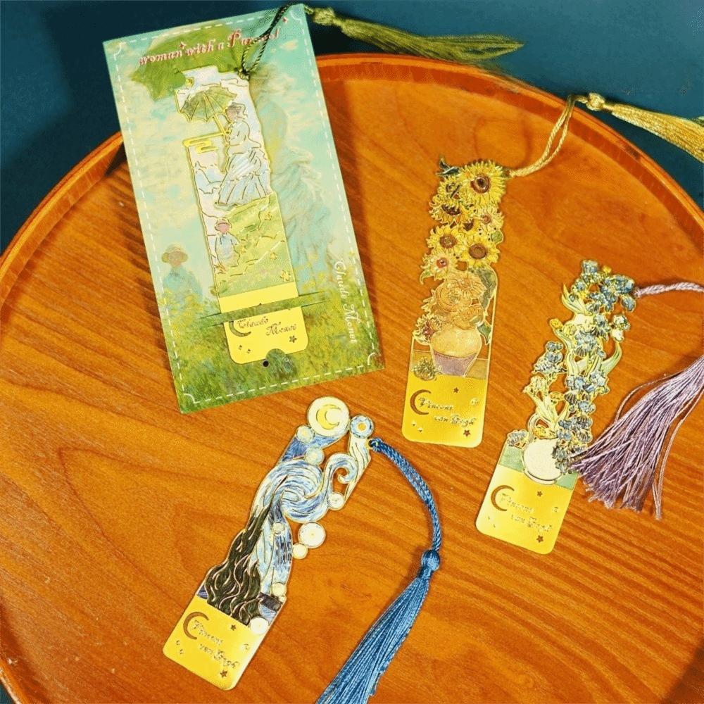 Exquisite Rectangular Oil Painting Metal Bookmark Flower Bookmarks School Supplies