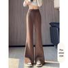 American Spicy Girl Women's Gray Fleece-Lined Bootcut Yoga Pants: Winter Warm, Elastic Waist, Casual Micro Flare.