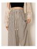 145cm Women's Black & White Striped Wide-Leg Summer Pants - Petite Casual Loose Fit
