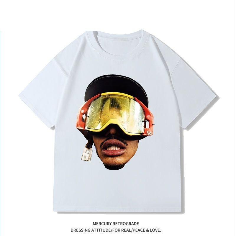 NBA Warriors Poole Big Avatar Print Short-sleeved T-shirt Men's American Retro Summer Pure Cotton Loose