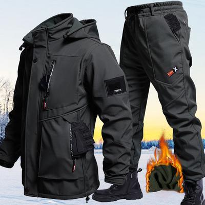 Men's Autumn and Winter Plus Velvet Suit  Anti-wear Waterproof and Cold-resistant Jacket Suit